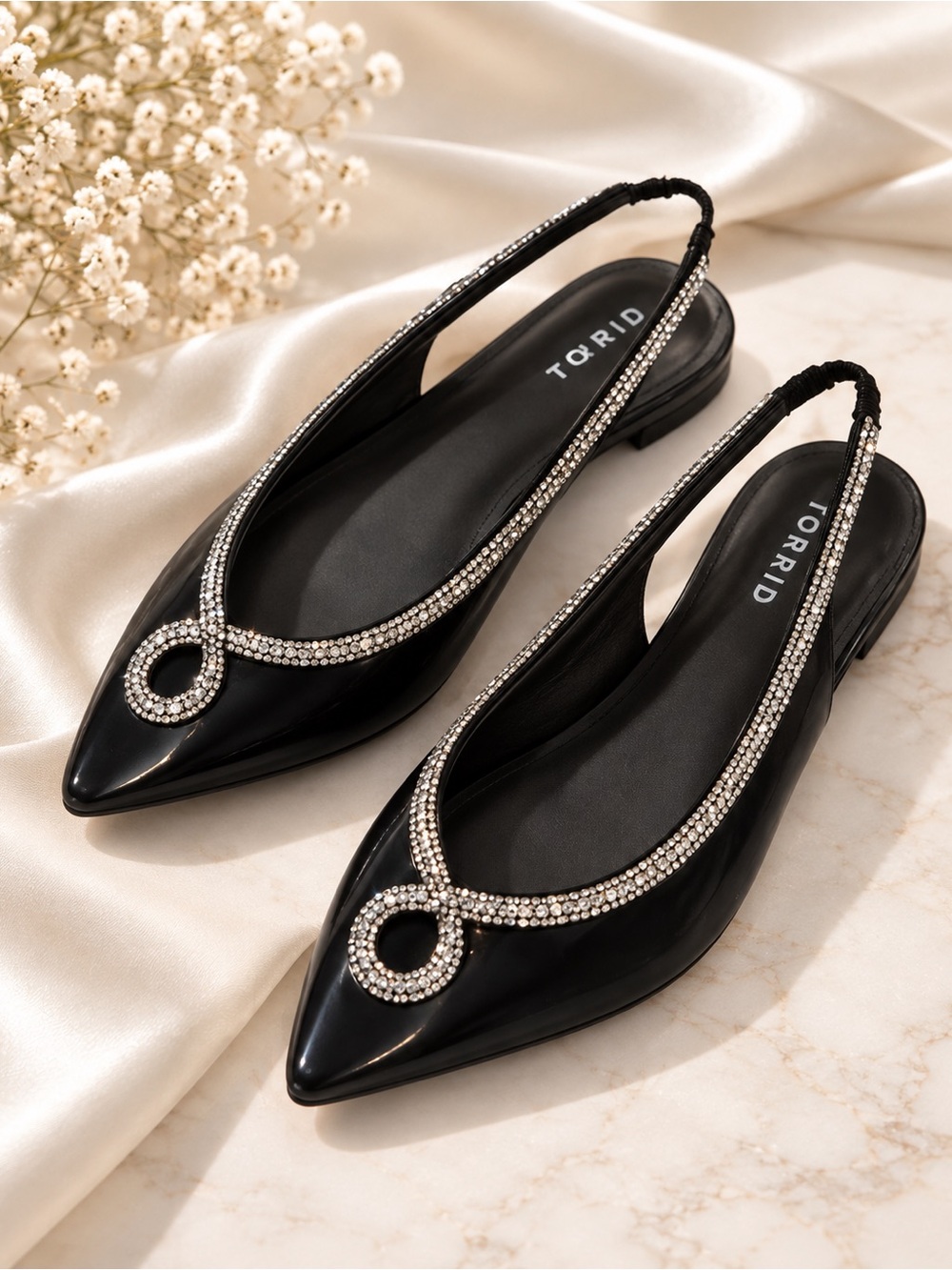torrid Black Rhinestone-Trim Pointed Slingback Flats